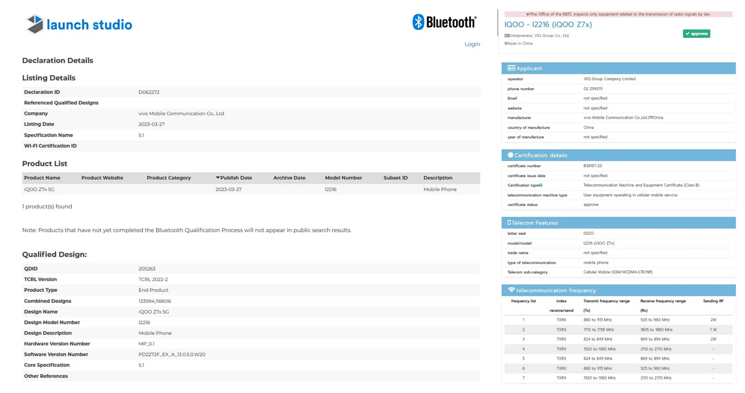 iQOO Z7X 5G spotted on Bluetooth SIG