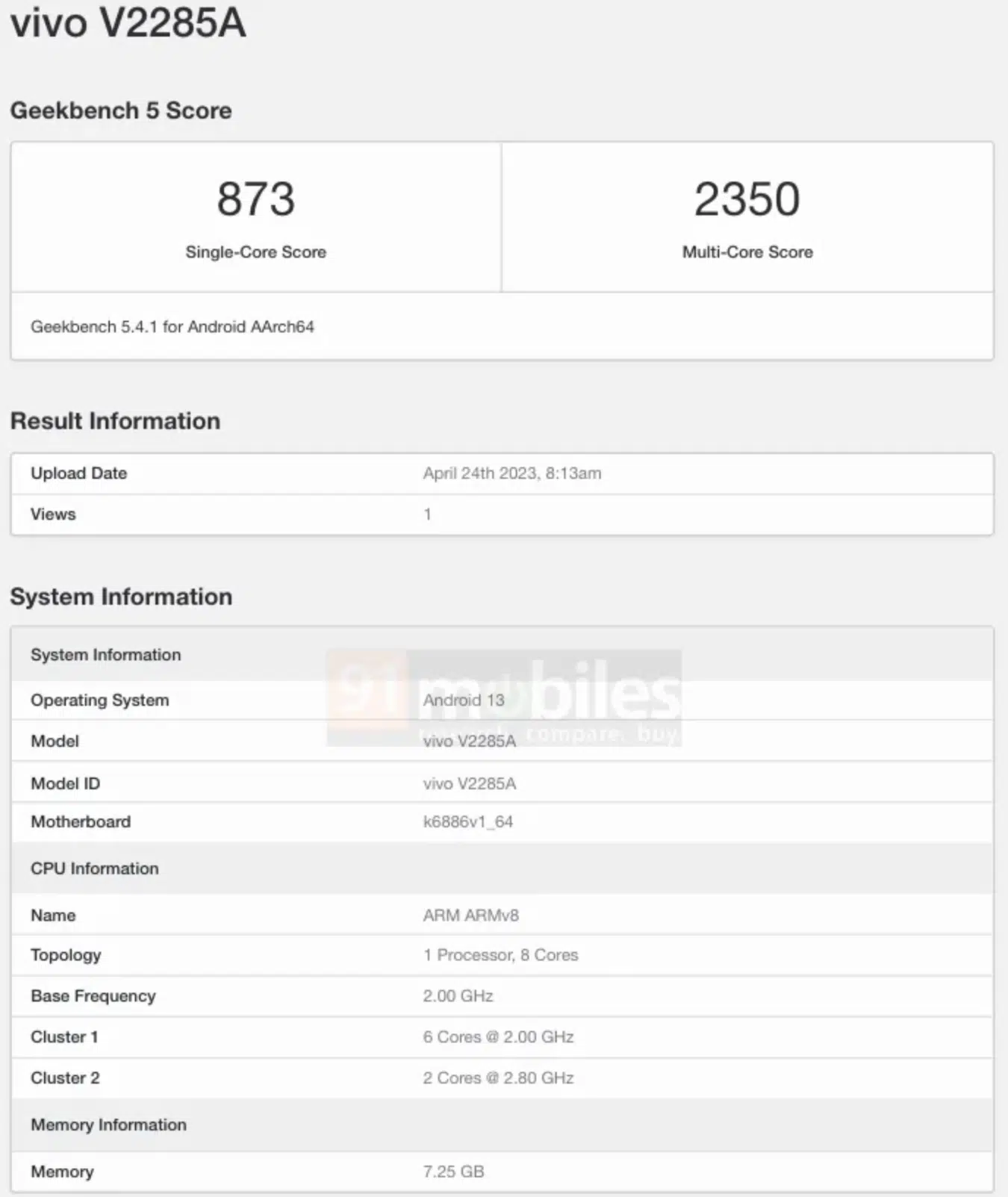 Vivo S17 Pro Geekbench