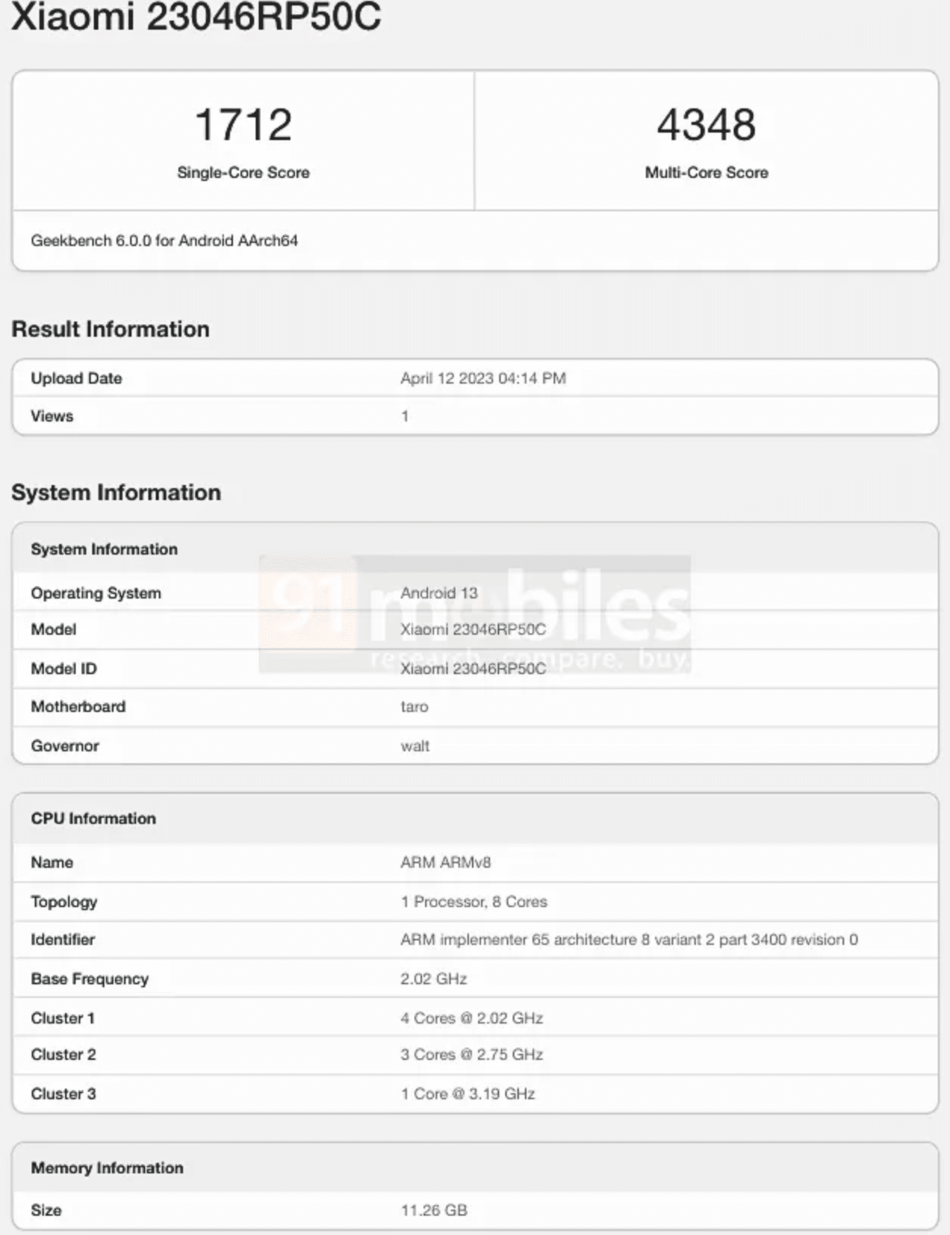 Xiaomi Pad 6 Geekbench 