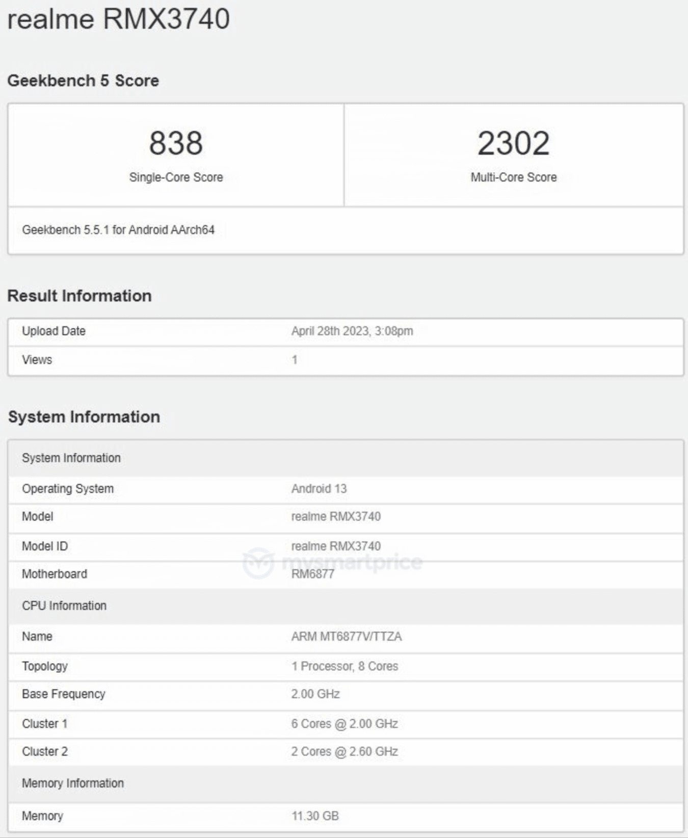 Realme 10 Pro+ 5G Geekbench