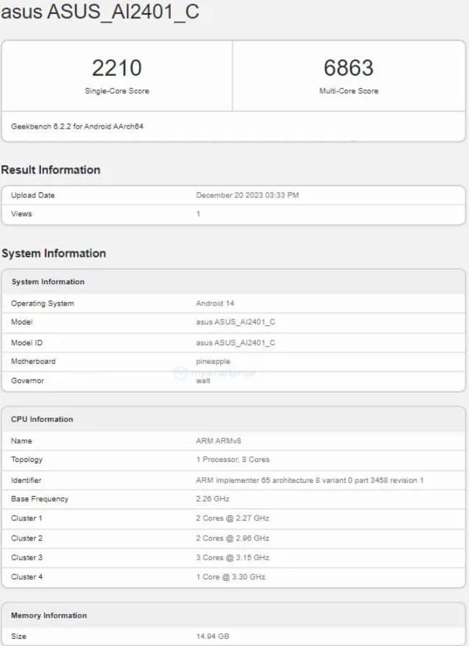 Asus ROG Phone 8, Phone 8 Pro Geekbench