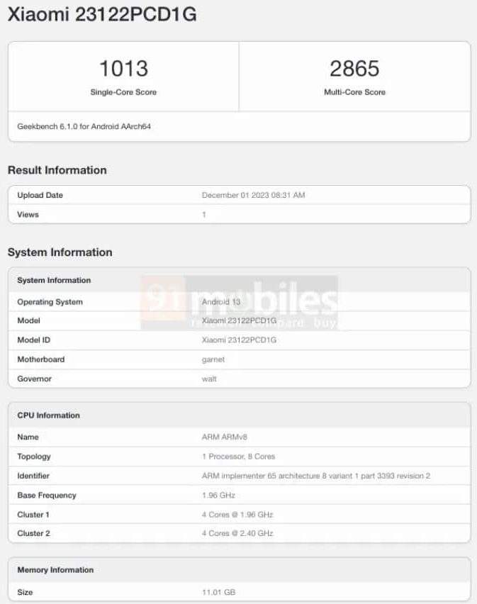 POCO X6 Geekbench