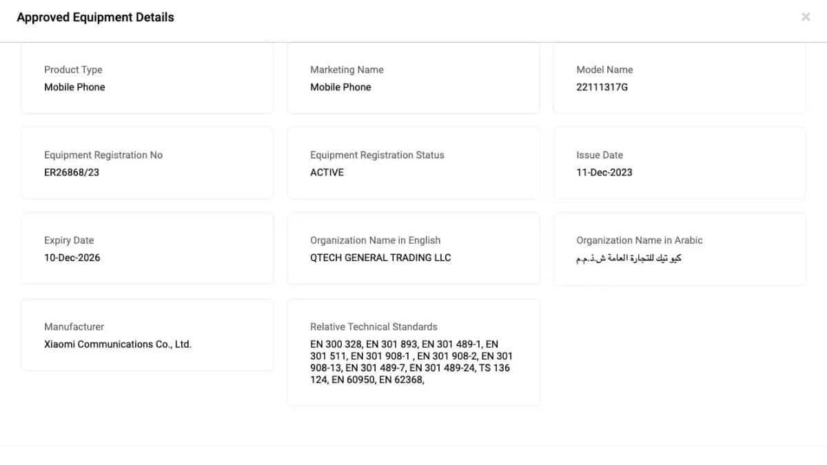 POCO X6 5G TDRA certifications