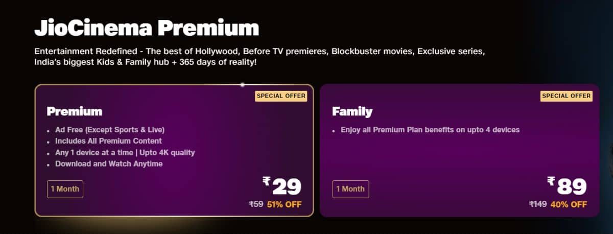  JioCinema Premium Plans