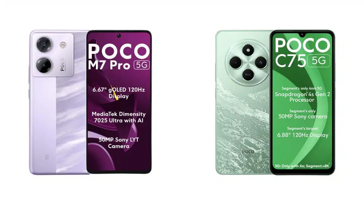 POCO M7 Pro 5G, POCO C75 5G, POCO smartphones India, Dimensity 7025 Ultra, Snapdragon 4s Gen 2, POCO M7 Pro price, POCO C75 price

